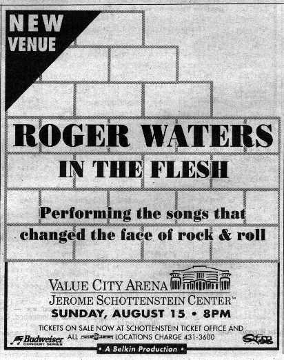 Roger Waters Ad: Columbus, Ohio 15Aug99
